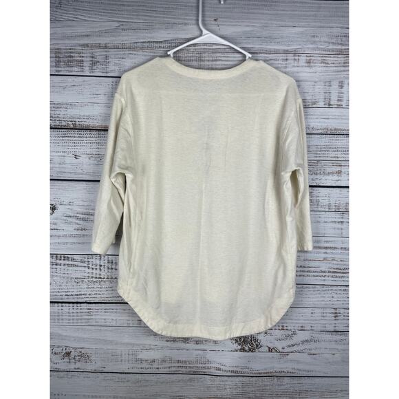 Madewell Libra Lace Up Tee XS Ivory Cream 3/4 Sleeve Boho Western Coastal Norm - Picture 2 of 7